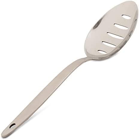 Chef Kunz Slotted and Regular Spoon Set | Pack of 2 | 18/10 Stainless Steel | 9 Inch Cooking Dinner Serving Basting Quenelle Chef Spoons