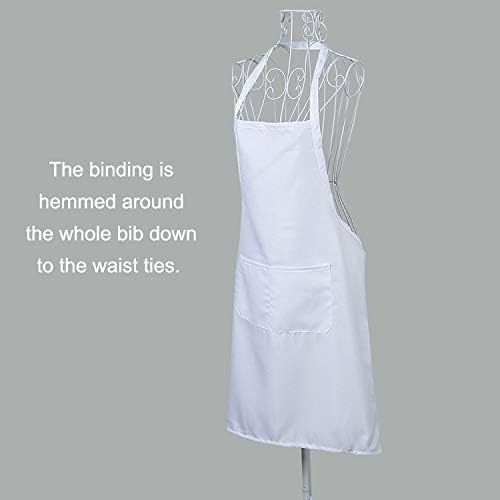 White Aprons Bulk with Pockets for Women Girls Adults Chef, Set of 10 Kitchen Bib Apron for Cooking Baking Restaurant Painting DIY (10, White)
