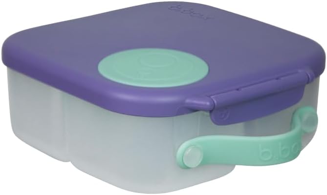 b.box Mini Lunch Box, Bento Box for Kids, Snack Container with 2 Leak Proof Compartments, Reusable Snack Containers with Lids, Kids Lunch Boxes Ages 3+, BPA Free, 4 1/4 Cup Capacity (Lilac Pop)