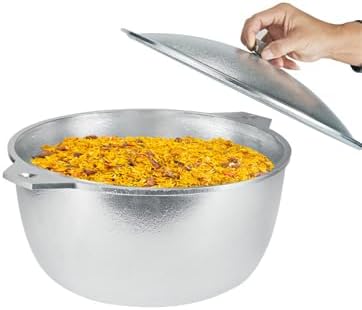 Traditional Cast Aluminum Pilaf Pot, Large Capacity, Coating-Free, Even Heat & Fast Cooking Dutch Oven with Lid for Searing, Stews & Rice (13L)