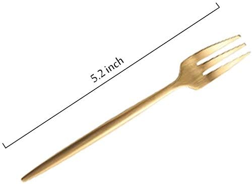 Gold 18/10 Stainles Steel Cake Forks Set 3 Tines Fruit Salad Fork, Slim Cutlery for Kitchen Hotel Restaurant Wedding Party, Matte Finish, Dishwasher Safe, Pack of 6