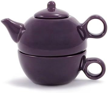 Amsterdam Tea for One Set Ceramic Teapot with Cup Plum Color 11oz Teapot and 7oz Cup Dishwasher Microwave Safe Small Tea Pot for Loose Leaf or Bagged Tea Gift for Home Office Decor Display Use