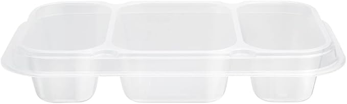 Restaurantware TRAYS ONLY: Futura 15.2 Ounce Trays For Containers, 100 Microwavable Trays For 24, 34, & 44 Ounce Containers - Containers Sold Separately, 3 Compartments, Clear Plastic Food Trays