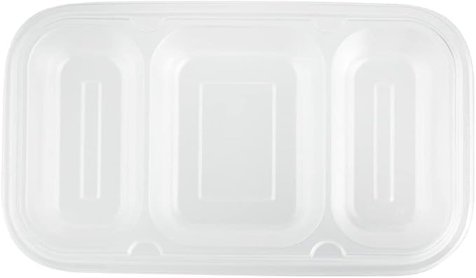 Restaurantware TRAYS ONLY: Futura 15.2 Ounce Trays For Containers, 100 Microwavable Trays For 24, 34, & 44 Ounce Containers - Containers Sold Separately, 3 Compartments, Clear Plastic Food Trays