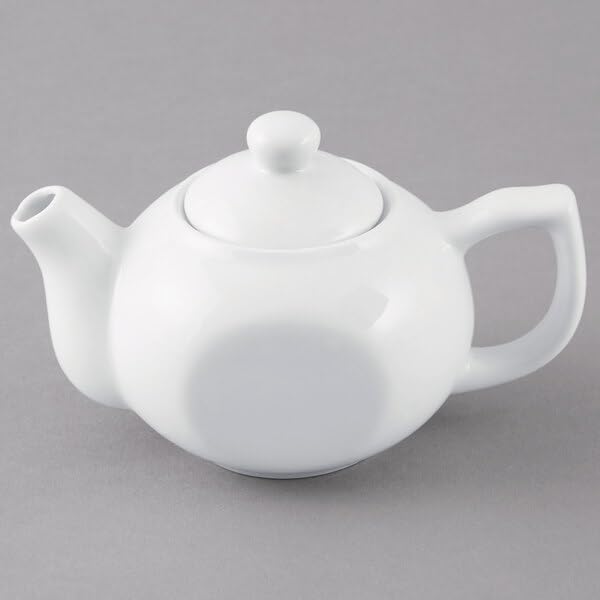 [ 6 teapot ] Bright White Porcelain Teapot, 10 oz Capacity, Round Shape with Lid, Microwave and Dishwasher Safe, 6 x 3.25 Inches