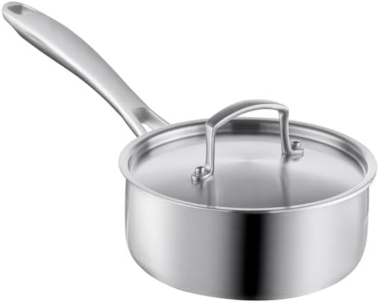 SS3 Series Tri-Ply Stainless Steel Sauce Pan with Cover, 1.5 Qt, Silver, Induction Ready, Riveted Handle, Satin Finish, 2.75 Inch Height