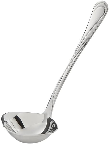 Swirl Stainless Steel Ladle, 0.55 oz, 18/8 Steel, 6.5 Inch, Mirror Finish, Round Bowl with Pour Spout, Silver
