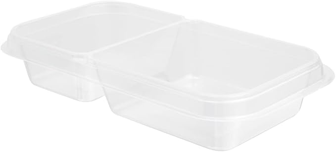Restaurantware TRAYS ONLY: Futura 15.2 Ounce Trays For Containers 100 Microwavable Trays For 24 34 And 44 Ounce Containers - Containers Sold Separately 2 Compartments Clear Plastic Food Trays