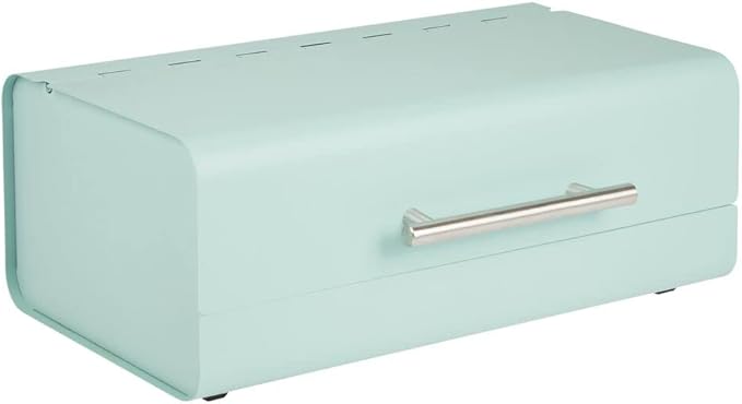 mDesign Metal Bread Box Bin with Hinged Lid - for Kitchen Countertop, Island and Pantry - Large Capacity Storage, Vintage-Inspired Design - Multi-Purpose Storage Container for Home - Mint Green