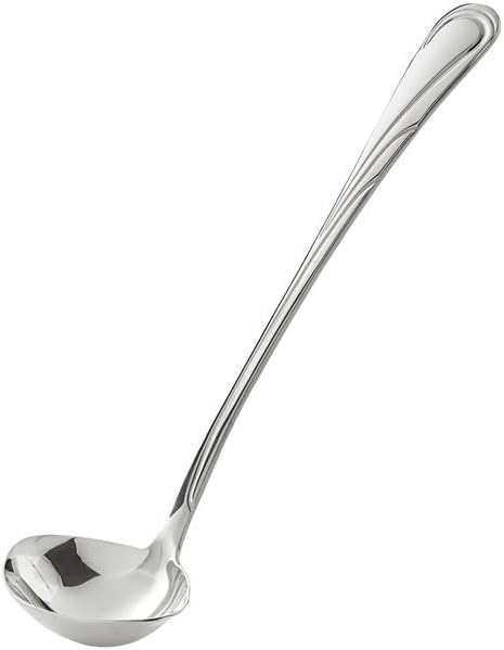 Swirl Stainless Steel Ladle, 0.8 oz, 18/8 Steel, 9.75 Inch, Mirror Finish, Silver, with Pour Spout, Round Shape