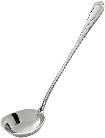 Swirl Stainless Steel Ladle, 2.5 oz, 18/8 Steel, 12.25 Inch Length, Mirror Finish, with Pour Spout, Silver