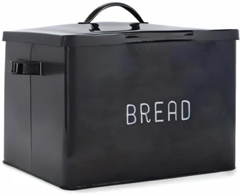 Nat & Jules Extra Large Black 15 x 10 Metal Farmhouse Bread Box - Holds Two Full Loaves