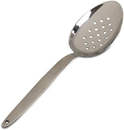 Kunz Perforated and Regular Set | Pack of 2 | 18/10 Stainless Steel | 9 Inch Cooking Dinner Serving Basting Quenelle Chef Spoon |