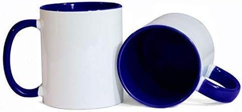 11oz White Ceramic Sublimation Coffee Mug With Solid Colors Inside and Handle, (12, Blue)