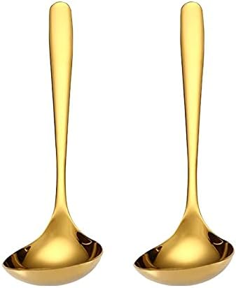 2-Pack Gold Soup Ladle 304 Stainless Steel Spoon Kitchen Serving Sauce Server