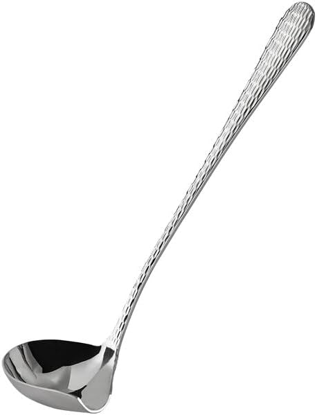 Industry 9.75 Inch Serving Ladle, 18/8 Stainless Steel, Extra Heavy Weight, 1 oz Capacity, Hammered Design, Mirrored Polished Finish, Silver