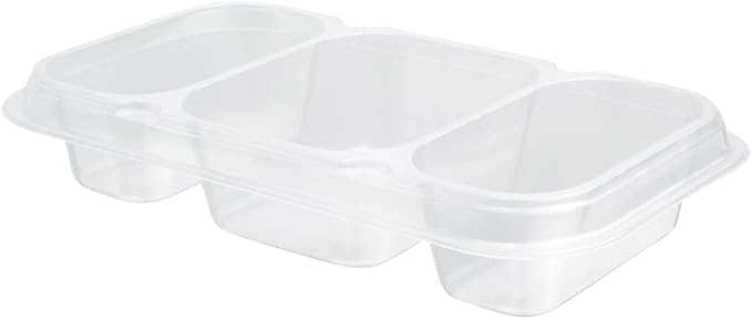Restaurantware TRAYS ONLY: Futura 15.2 Ounce Trays For Containers, 100 Microwavable Trays For 24, 34, & 44 Ounce Containers - Containers Sold Separately, 3 Compartments, Clear Plastic Food Trays
