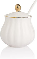 Sweejar Royal Ceramic Sugar Bowl, 8 Ounce Sugar Container with Spoon and Lid, Porcelain Salt Bowl Salt Container, Sugar Holder for Coffee Bar, Home and Kitchen(White)