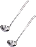 Metal Soup Ladle with Tilted Mouth，2 Piece Fat Multi-Purpose Separator Oil Strainer Serving Spoon Set for Kitchen Restaurant Cooking Hotpot