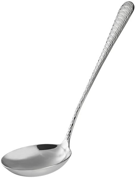 Industry 11-Inch Serving Ladle, 18/8 Stainless Steel, Extra Heavy Weight, 3 oz Capacity, Hammered Design, Silver, Mirrored Polished Finish
