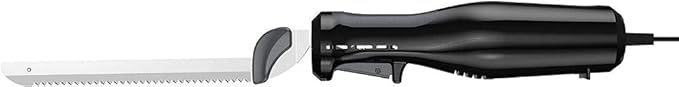 BLACK+DECKER 9 inch Electric Carving Knife, Comfort Grip Handle & Safety Lock Button, Stainless Steel Blades and Dishwasher Safe Parts, Corded, White