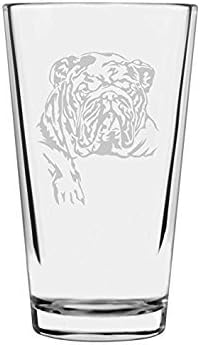 Bulldog Dog Themed Etched All Purpose 16oz Libbey Pint Glass