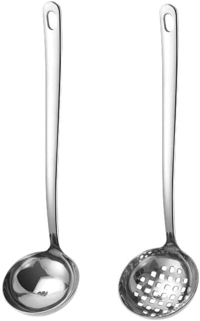Large Soup Ladle Skimmer Spoon Set Stainless Steel Strainer Gravy Colander Hot Pot Server - Silver
