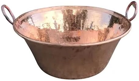 Cazo De Cobre, 16" Authentic Copper Pot, Heavy Duty Hammered Wok Jam Pan, Made in Mexico, Cooking Pot for Mexican Food