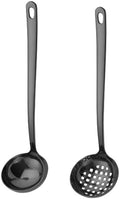 Large Soup Ladle Skimmer Slotted Spoon Set Stainless Steel Strainer Gravy Colander Hot Pot Scoop - Black