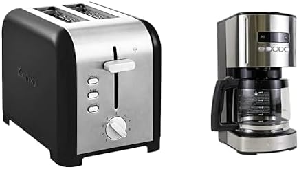 Kenmore 2-Slice Toaster, Black Stainless Steel + Kenmore Coffee Maker 12 cup Drip Coffee Machine, Stainless Steel and Black