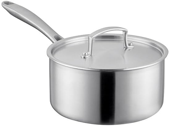 SS3 Series 3.5 Qt Tri-Ply Stainless Steel Sauce Pan with Cover, Silver, Induction Ready, NSF Listed, Riveted Handle, 8 Inch Diameter