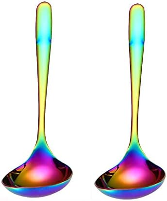 2-Pack Rainbow Soup Ladle 304 Stainless Steel Spoon Colorful Kitchen Serving Sauce Server
