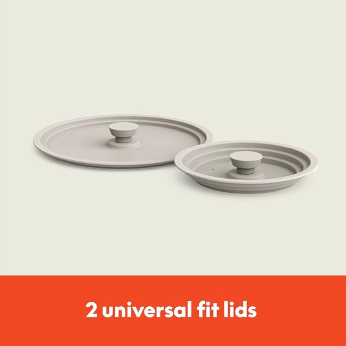 bella 9 Piece Ceramic Nonstick Cookware Set, Fits-anywhere™ Kitchenware w EverGood™ Coating, Dishwasher & Oven Safe, All Stovetops Compatible, Stackable Design, Cool Touch Handles, Oatmilk