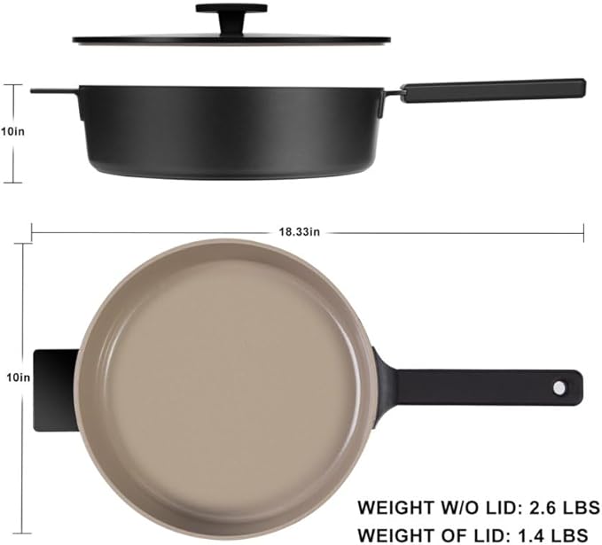 11 Inch All in One Pan with Lid Ceramic Nonstick and 9.5 Inch Circle Pan,Multifunctional Pan Sets for Vertasile Cooking (Black)