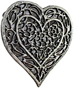 Rustic Silver Cast Iron Heart Shaped Trivet 7" - Cast Iron Decorative Heart Tri