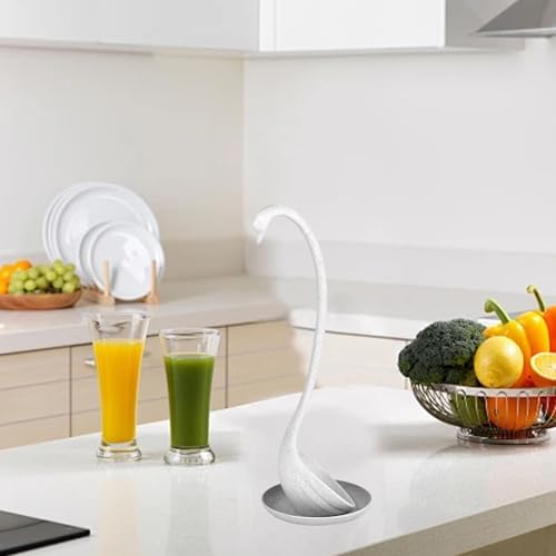 Swan Shaped Kitchen Soup Ladle, White PP Material, Long Handle with Tray, Large Capacity for Home Cooking
