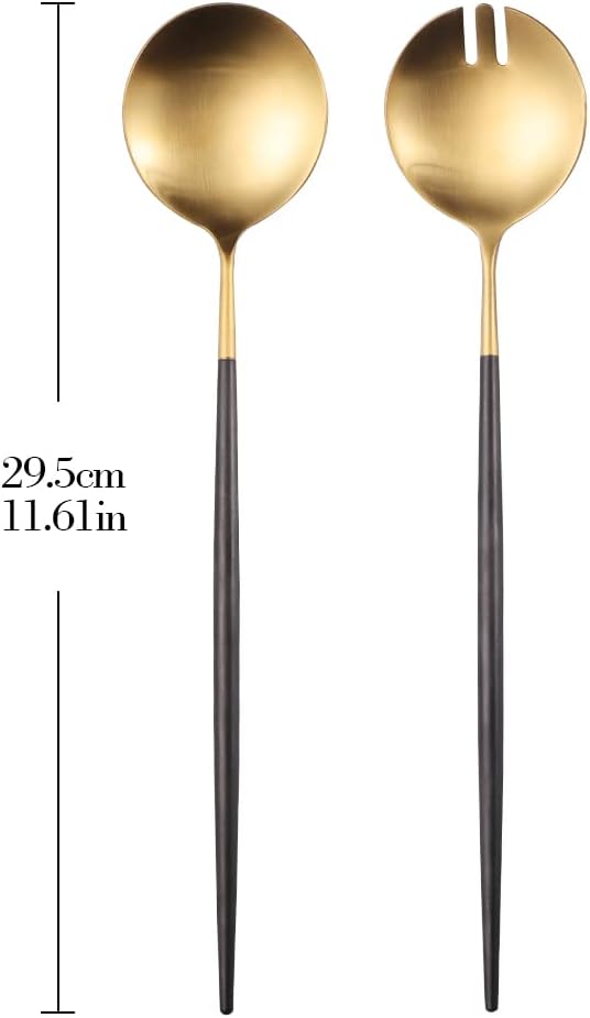 Salad Servers,Spoon and Fork Set 11.41 inch,18/10 Stainless Steel Salad Serving Titanium Plating (Gold)