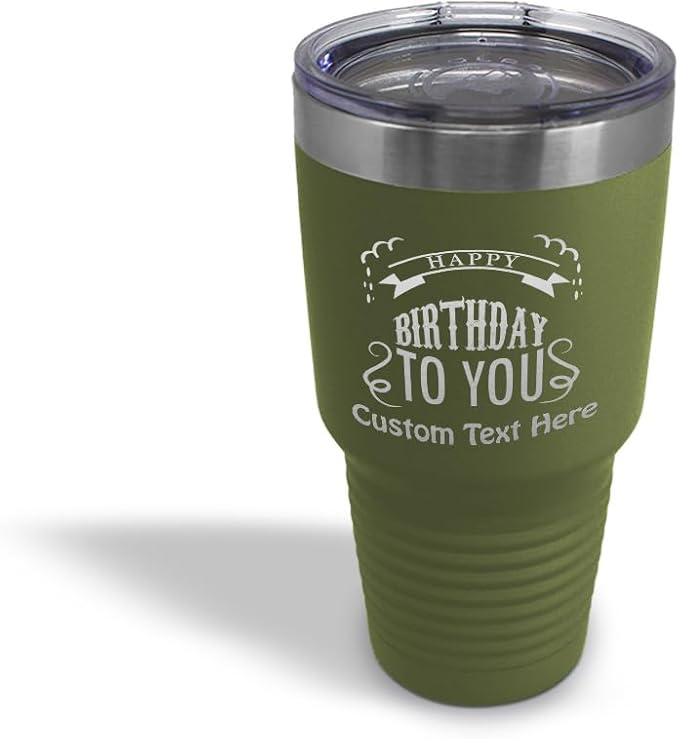 Custom Tumblera Tumblers Travel Mugs Happy Birthday to You A Alphabet & Monograms Birthday Insulated Drinkware Stainless-Steel 30 Oz Forest Green Personalized Text Here