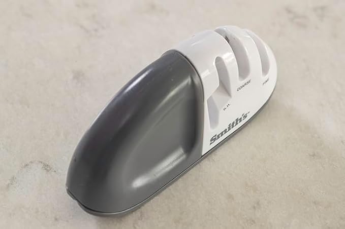 Smith's 51003 Diamond Edge Grip™ MAX 2-Stage Sharpener – White - Compact - Non-Slip Base - Patented V Grip – Sharpen Knives & Scissors - Diamond & Ceramic Sharpeners