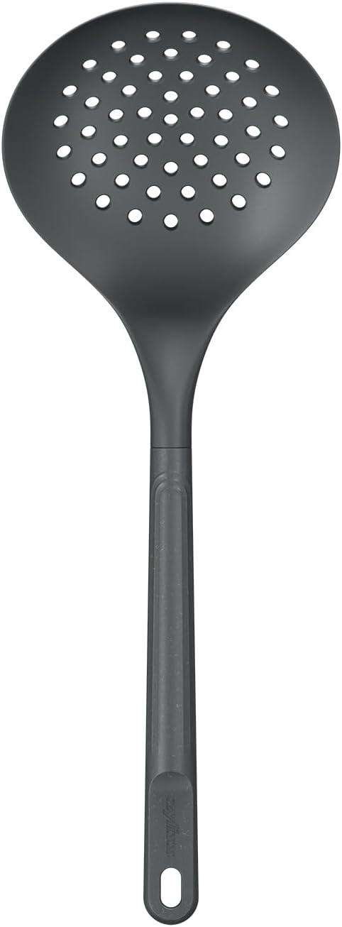 Zyliss E980232 Skimmer, Sustainable Wheatstraw/Nylon, Cooking Spoon with Holes for Skimming/Draining, Non Stick, Heat Resistant Silicone Head, Beluga Grey, 13.2" X 4.8", Dishwasher Safe