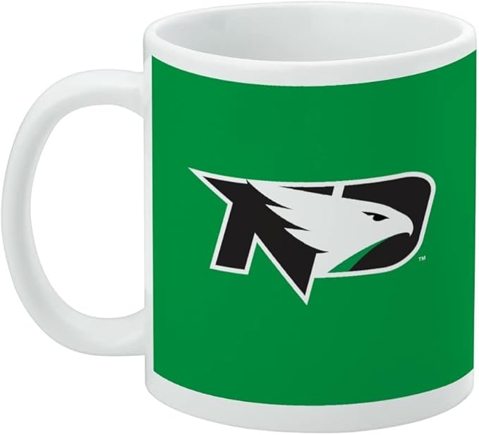 University of North Dakota Fighting Hawks Logo Ceramic Coffee Mug, Novelty Gift Mugs for Coffee, Tea and Hot Drinks, 11oz, White