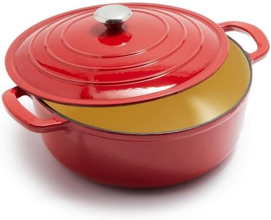 Sur La Table 7-Qt Enameled Cast Iron Dutch Oven – With Lid for Braising, Baking & Deep Frying, Induction Compatible, Oven to 500°F, Seals in Moisture for Flavorful Results, Light Blue