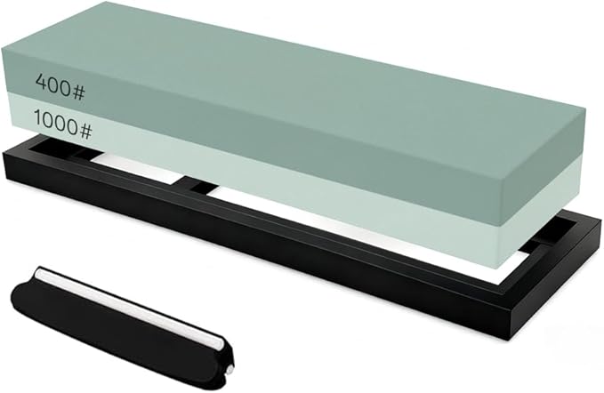 YKLP Knife Sharpening Stone,Whetstone Set Kitchen Knife Sharpener Stone 2 Side 400/1000 Grit,Wet Stones for Sharpening Chisel Blades, Knives, Scissor Blades with Non-slip Rubber Base and Angle Guide