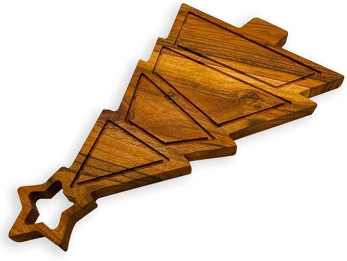Christmas Tree Shaped Wood Cutting Chopping Board for Kitchen, Wooden Charcuterie Platter, Decorative Serving Tray, Cheese Boards,Christmas Gift 37.3L x 22.6W cm Natural Wood Brown