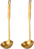 Buyer Star 2 Pcs Soup Ladle Spoons, Gold Cookware Serving Long Handle Steel Slotted Spoon Cooking Utensil Set for Hotpot