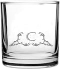 Hat Shark Personalized Whiskey Glass with Deer Skull Monogram, Single Rocks Glass, A-Z Initial, Clear (1, Letter C)
