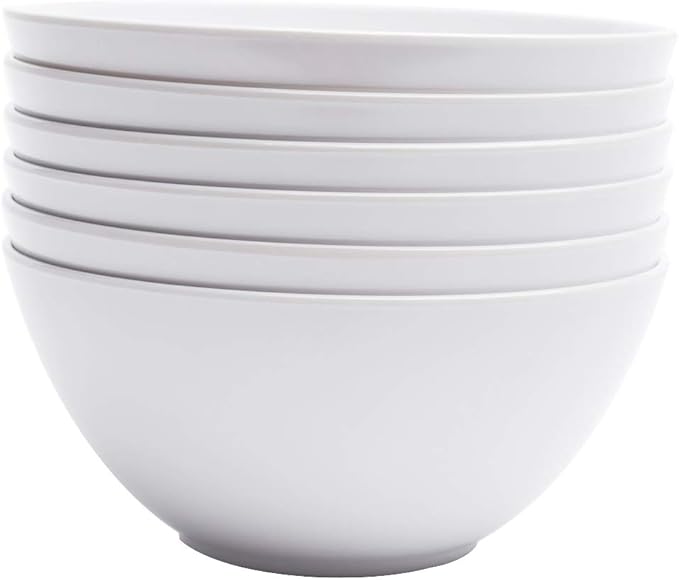 Melamine Cereal Bowls - 28oz White Melamine Bowls,6Pcs Soup Bowls Set for Kitchen,Unbreakable,Dishwasher Safe