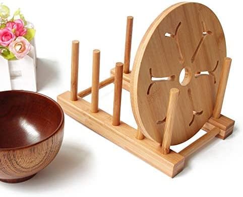 YWSHF 2 PCS Bamboo Wooden Dish Rack Dishes Drainboard Drying Drainer Storage Holder Stand Kitchen Cabinet Organizer for Dish/Plate/Bowl/Cup/Pot Lid/Book