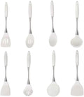 8-Piece White Kitchen Utensil Set with Gold Handles, Stainless Steel Cooking Tools, Includes Spatulas, Ladle, Spoons for Nonstick Cookware (silvery and Beige)