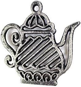 Rustic Silver Cast Iron Teapot Trivet 9" - Cast Iron Decorative - Teapot Decor